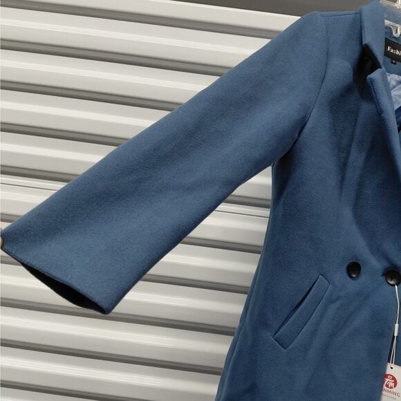 Tanming Women's Peacoat Size Small Blue Overcoat Minimalist Chic Winter Cozy - Picture 5 of 9